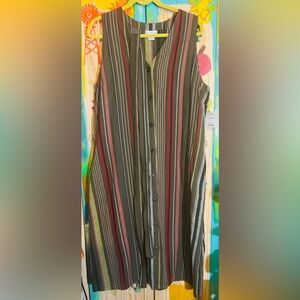 Liz Claiborne Olive, Red, Pink and Black Striped Sleeveless Button Dress